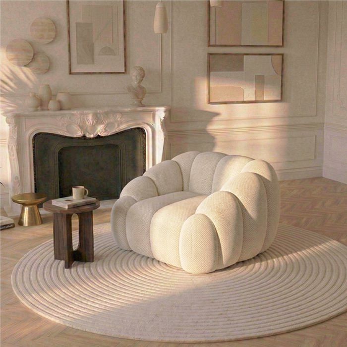 Canapé bulle 1 place en tissu chenille et bois renforcé beige - Serena - Morphea