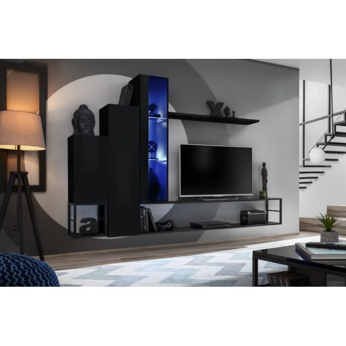 ensemble meuble tv mural switch met viii - ac-déco - noir - laqué - contemporain - design