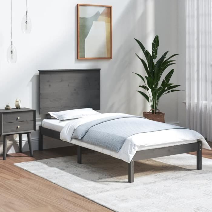 VidaXL Cadre De Lit Gris Béton 90x190 Cm En Bois D'Ingénierie - Sommier à Lattes Moderne