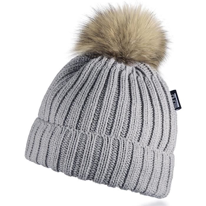 Bonnet Enfant Miuno à Pompon - Doublure Peluche | Fourrure Synthétique | Taille Unique 3-9 Ans