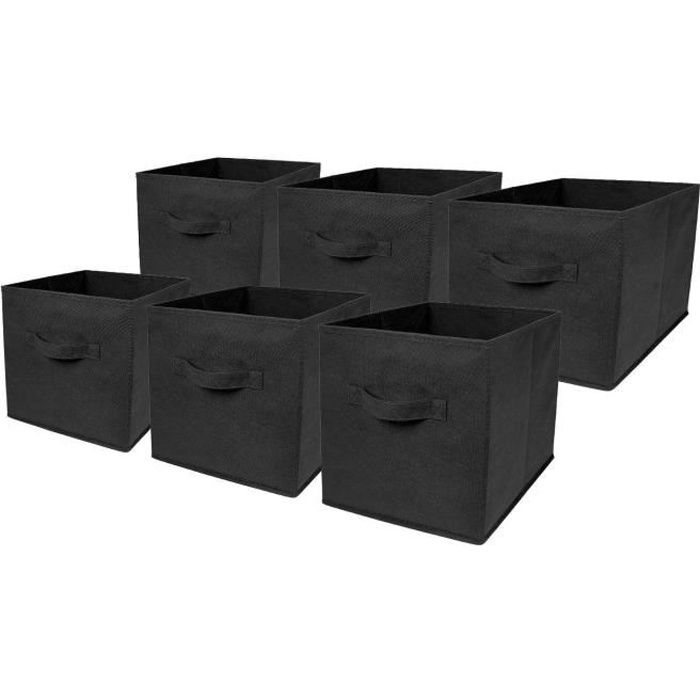 "6pcs boite de rangenment cubes de rangement pliants tiroir de rangement panier de rangement flexible organiseur non-tissé noir-tam