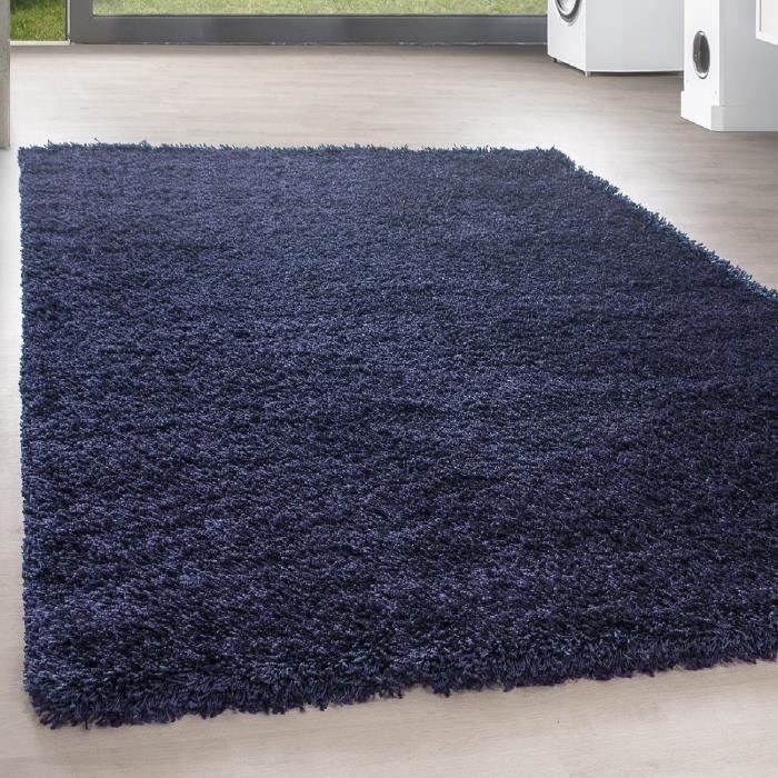Shaggy Shaggy Long pile pas cher bleu marine tapis salon versc. tailles  [200x290 cm ] - Cdiscount Maison