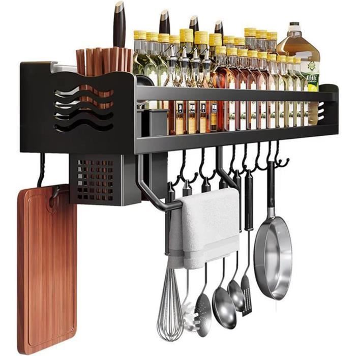 Giural Gris,50cm,Étagère à Épices Murale, Rangement Epices Cuisine Suspendue, Etagere Cuisine Avec Crochets Et Porte-Rouleau De Cuisine, Porte Épices Cuisine Pour Épices, Canettes, Pots