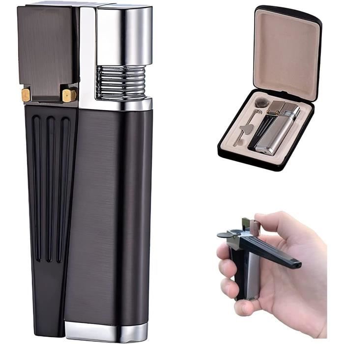 Briquet Au Butane Rechargeable – Allumage Silencieux Par Bouton – Flamme Réglable – Portable Et Métallique – Idéal Cadeau