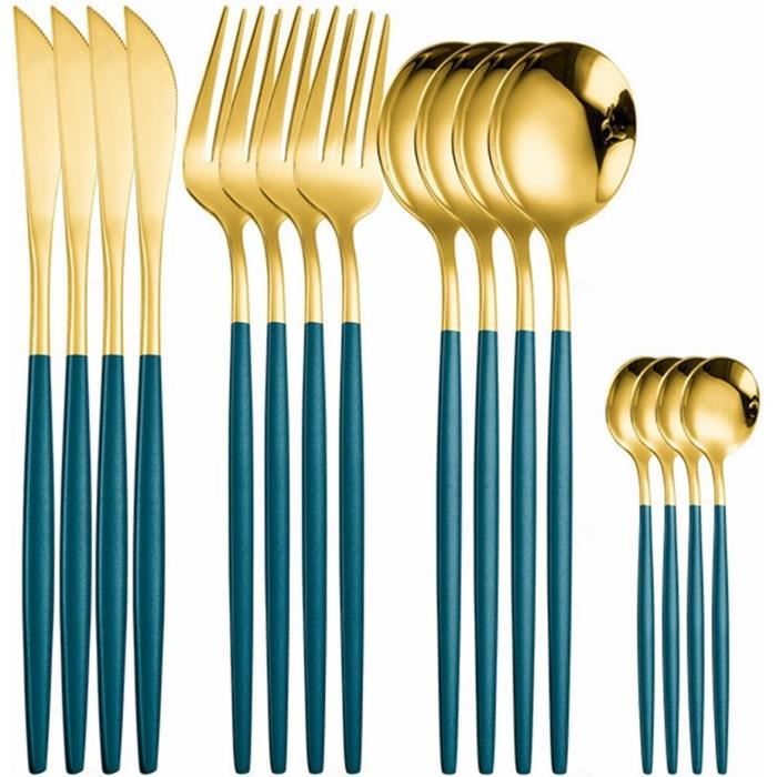 Ensemble de Couverts Ménagère 16 Pièces Cuillères Couteaux et Fourchette Service de Table en 304 Acier Inoxydable Pour 4 Personnes - Maison