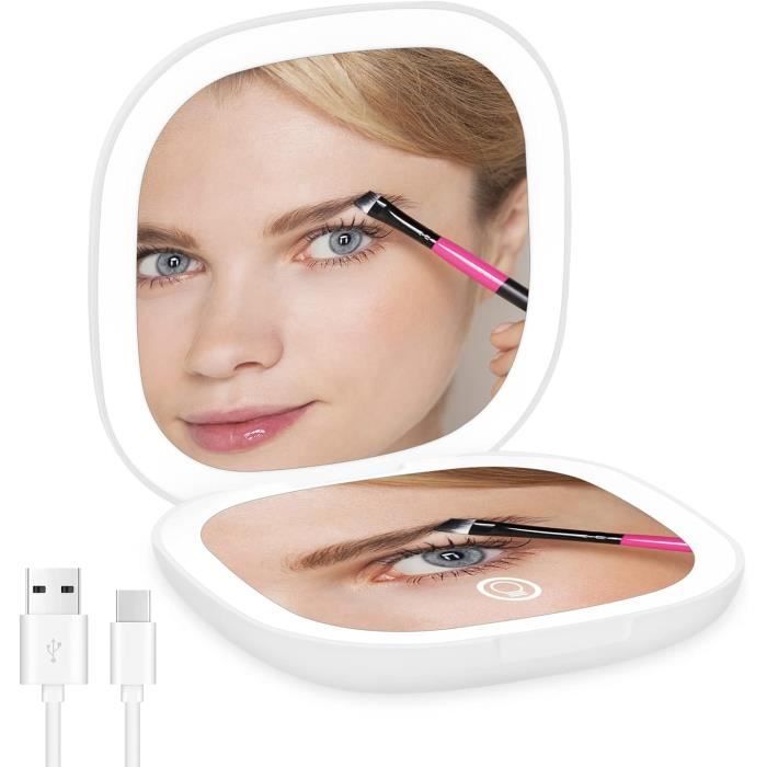 Miroir De Poche Pliable 9x8 Cm - Double Face (Normal + Grossissant) - Noir Et Blanc - Neuf