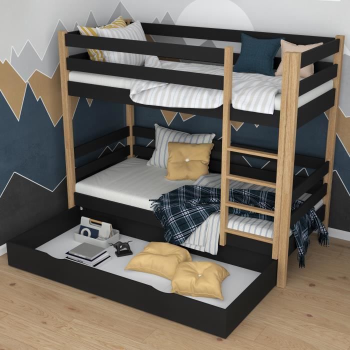 Lit Superposé Enfant Modulable 2 En 1 - Pin Massif, 90x200 Cm - Séparable En 2 Lits Simples - Pour Chambre Ado Ou Partagée - 6