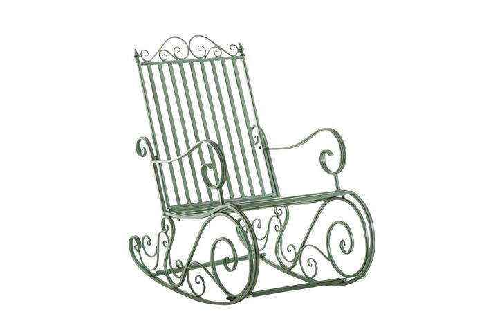 chaise fauteuil à bascule rocking chair pour jardin en fer vert vieilli mdj10100