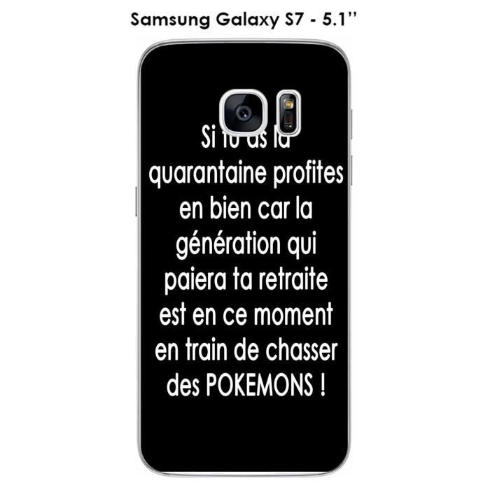 Coque Samsung Galaxy S7 Design Citation Pokemons Texte Blanc Fond Noir Cdiscount Telephonie
