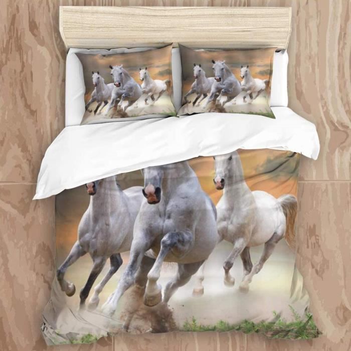 Parure De Lit 2 Pièces OliveSleep - Housse De Couette 140x200 Cm + Taie D'oreiller 65x65 Cm - Motif Cheval
