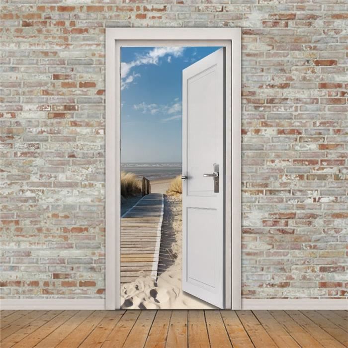 CBWRAW Murales Poster per Porte Pianta A Fiore Bianco 77x200cm Carta da Parati Adesivo per Porta 3D PVC Autoadesivo Impermeabile Decalcomanie Murales Poster Ufficio Soggiorno Bagno Decorazione