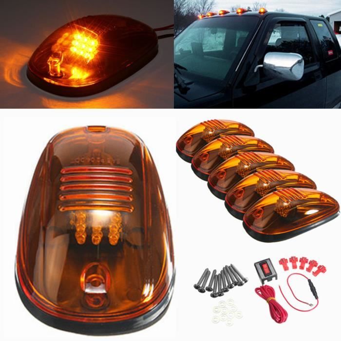 Kit 5 Feux De Toit Ambre LED Pour 4x4 - Feux Marqueurs Fumée Pour Jeep, SUV, F150, Dodge Ram Et Camionnettes