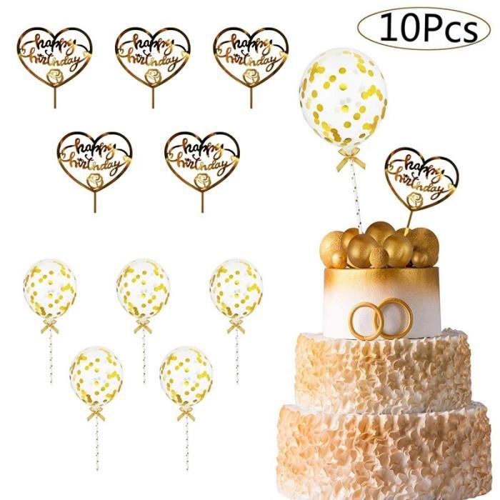 F -Décoration de gâteau de joyeux anniversaire, ballon en or Rose, décorations  pour fête prénatale, anniversaire d'enfants, 10 pi - Cdiscount Maison
