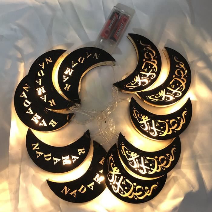 Guirlande lumineuse LED pour la maison Ramadan Kareem Accessoires de décoration à piles Grande forme de lune RAMADAN