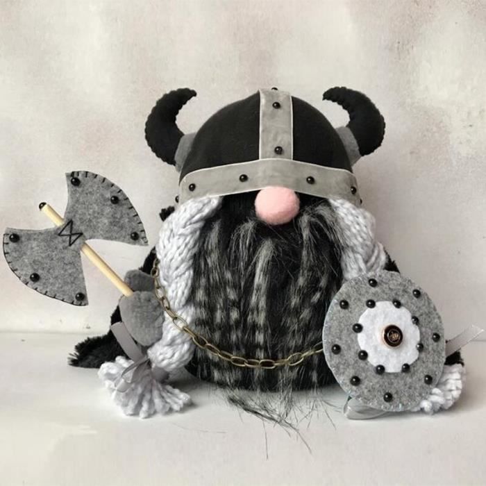Poupée Peluche Gnome Viking Gladiateur - Figurine Sans Visage - Décoration Table Ou Étagère - Noir
