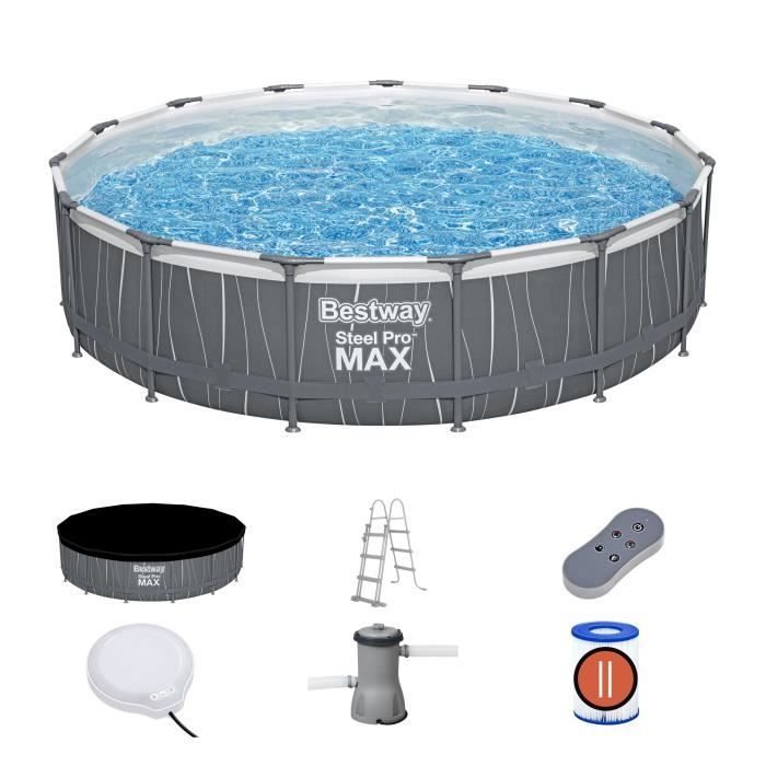 Kit Piscine hors sol tubulaire BESTWAY Steel Pro Max™ 457 x 107 cm - Ronde (Avec filtre à cartouche,