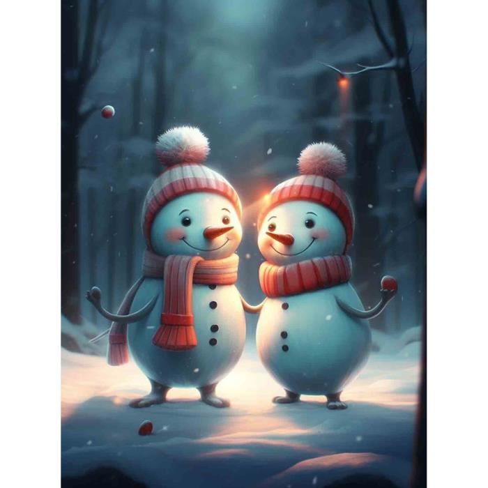 Kit Diamond Painting Noël - Bonhomme De Neige Et Sapin - Toile 30x40 Cm - Loisir Créatif 5D DIY - Art Thérapie - 9