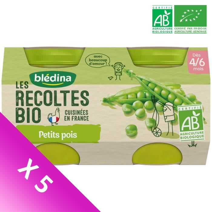 Bledina Les Recoltes Bio Petits Pots Pour Bebe Bio Des 4 6 Mois Petits Pois Lot De 5 X 260 G Achat Vente Compote Dessert Fruite Bledina Les