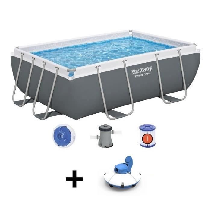 Kit Piscine hors sol tubulaire BESTWAY - Power Steel™ - 282 x 196 x 84 cm - Rectangulaire + Robot as
