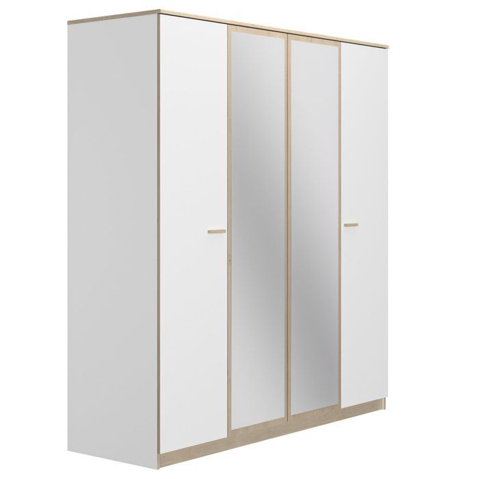 Armoire 4 portes 2 miroirs L181cm - 181 cm X 60 cm X 200 cm - TULLE Blanc Armoire 4 portes 2 miroirs L181cm - 181 cm X 60 cm X 200 cm - TULLE Blanc