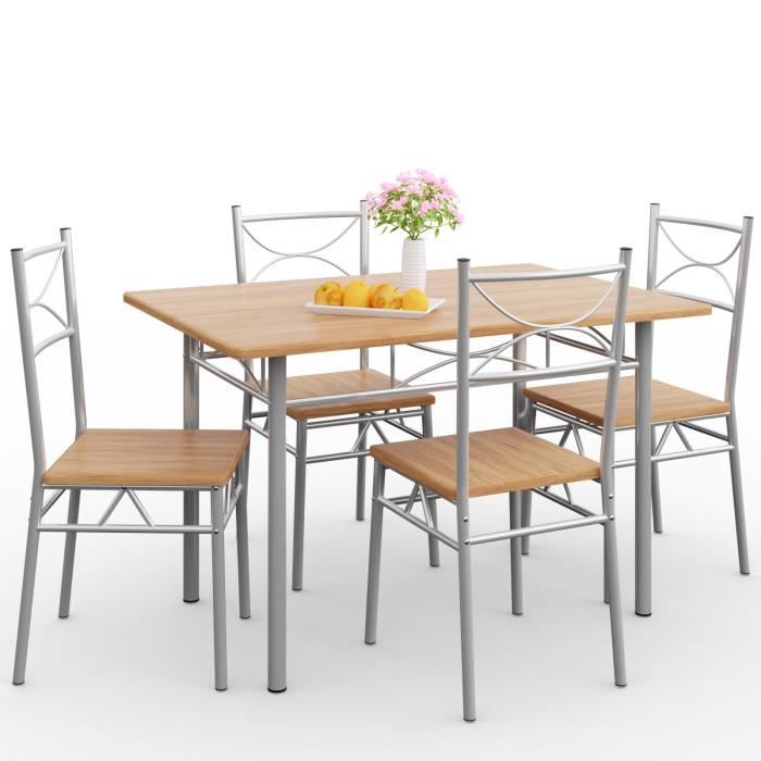 Ensemble 5 pièces Paul hêtre 1 Table 4 chaises métal laqué Cuisine Ensemble Table et chaises pour Salle à Manger Design élégant