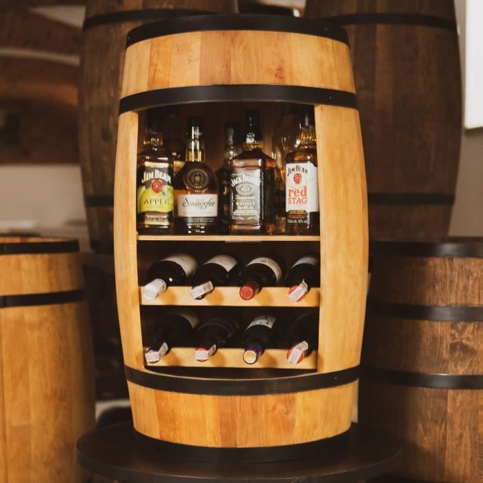 Creative Cooper Tonneau bar Tonneau En Bois Meuble Rangement Bouteille Alcool Casier à Vin et Boissons Minibar 80cm Chêne