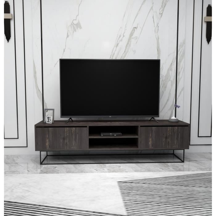 meuble tv kalune design - emob - 2 tiroirs - pieds en fer - blanc - 180 cm - 40 cm