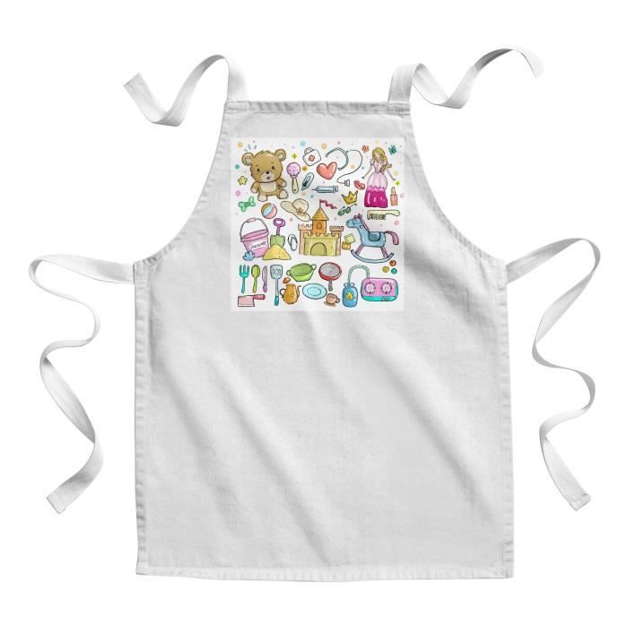 Ferocity Ensemble toque + tablier chef 2 pièces. Pour les enfants, garçons et filles, tablier de toque de chef avec fermeture velcro, motifs pour