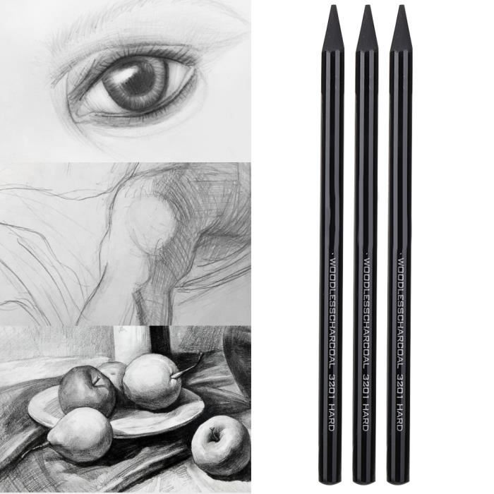 Jwthee Ensemble 16 Crayons Fusain Professionnels Extra Doux - Kit Complet Pour Dessin Ombres Et Portraits Réalistes