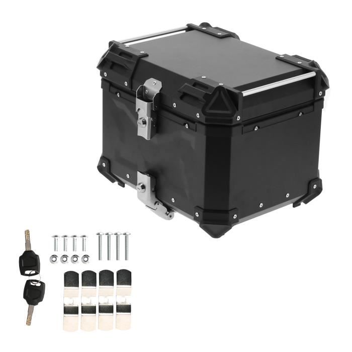 Garosa Boîte de rangement pour moto Universal Black 45L Moto Adventure Aluminium Top Case Tail Box Bagage