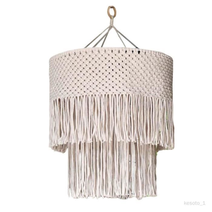 Abat-jour Macramé Bohème Suspension – Style Naturel Beige En Coton Tissé Main, 25x60 Cm, Parfait Pour Chambre, Salon Ou Coin Lecture