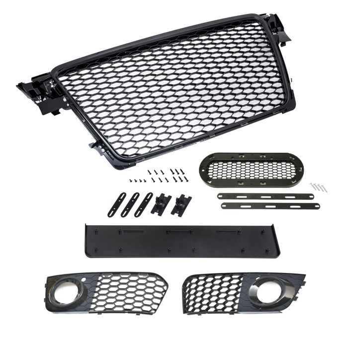 Calandre Style Nid D'abeille Noir Mat Pour Audi A3 8P (2008-2013) - Avec Support Logo Et Grilles Prises D'air - 9