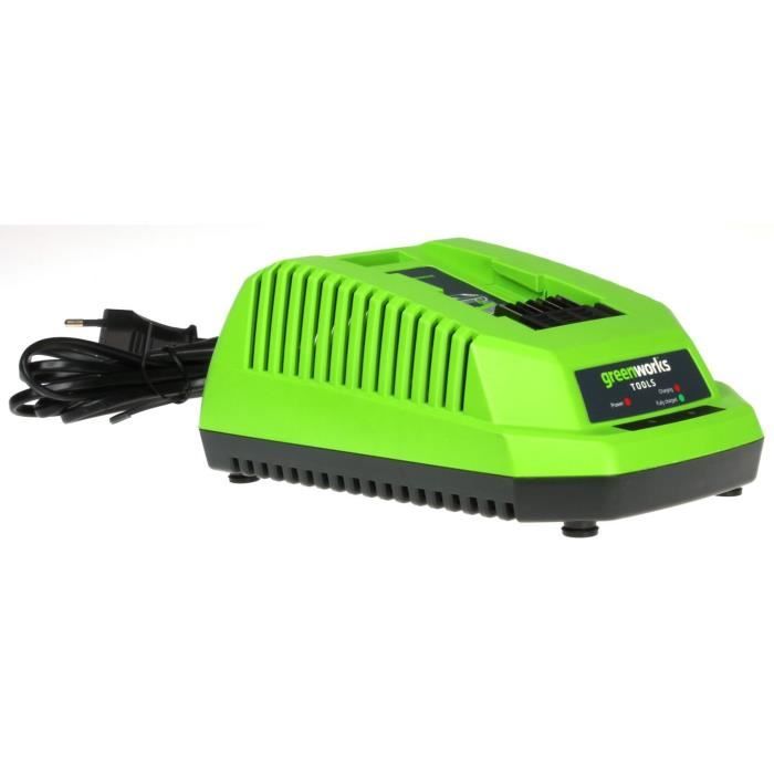 Chargeur de batterie Li-ion Greenworks 40 V, compatible avec les modèles 29472, 29482 et 29652 G40825|Chargeurs d'outils électriques| Type de prise UK - Couleur Vert