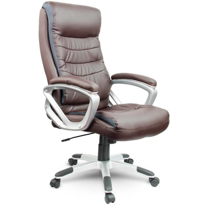 Fauteuil de bureau en cuir écologique - JANSPORT - EG-226 - Marron - Dossier haut - Réglable en hauteur