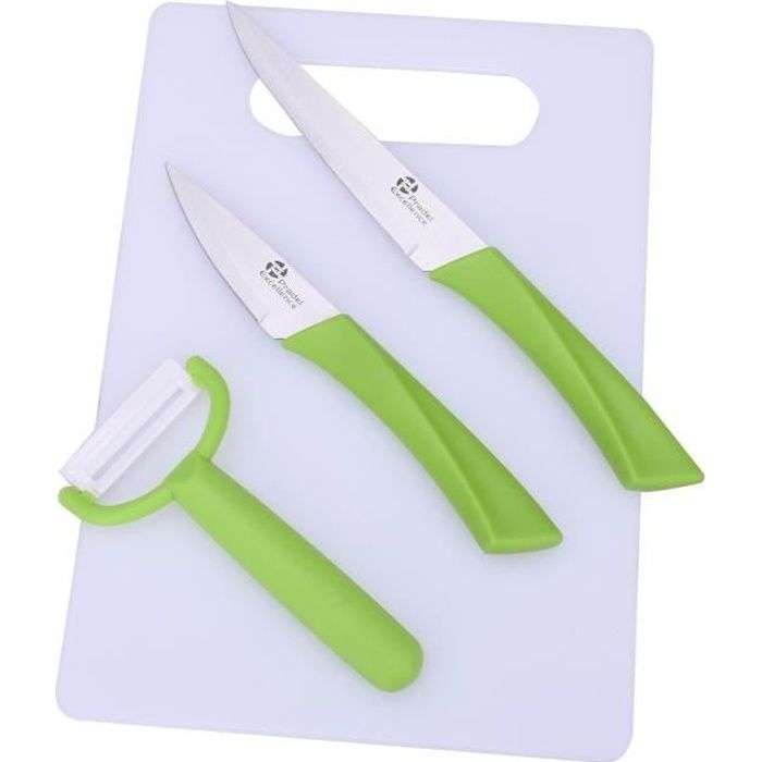 PRADEL EXCELLENCE Planche + 2 couteaux + éplucheur blanc et anis