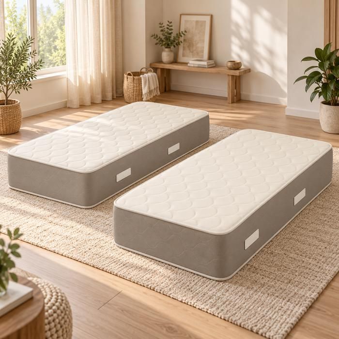 Lot de 2 Matelas 70x190 Latex Naturel x 23 cm Très Ferme - Tissu 100% Coton - Spécial Sommier Electrique - 7 Zones de Confort - Noya