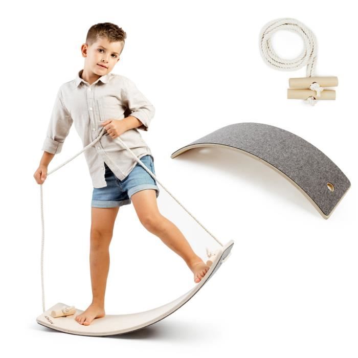MAMOI Planche D’équilibre En Bois – Supporte 100 Kg, Feutre Antidérapant, Pour Enfants Dès 6 Mois Et Adultes !