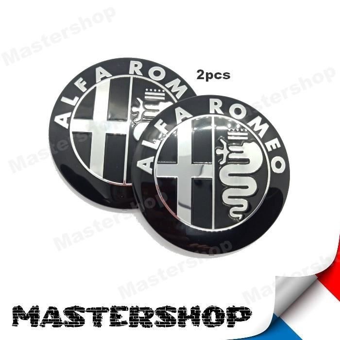 2x Insigne LOGO 74mm pour ALFA ROMEO noir chrome emblème