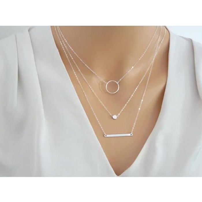 Collier Triple Chaine Pour Femme Couleur Argent Achat Vente Sautoir Et Collier Collier Triple Chaine Pour Femme Adulte Dore Soldes