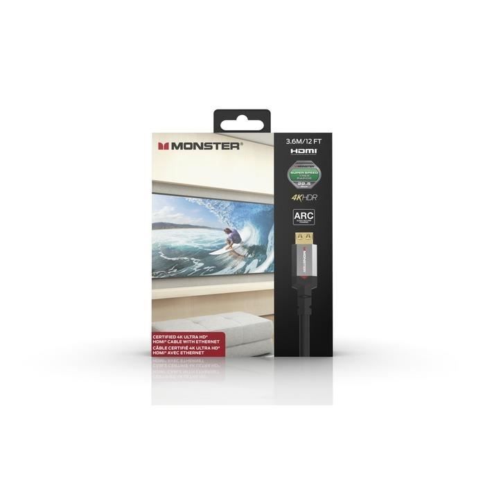 Monster Essentials Câble HDMI - Monster - Essentials - 4K HDR - 22.5 Gbps - 3,60 m - Noir ...