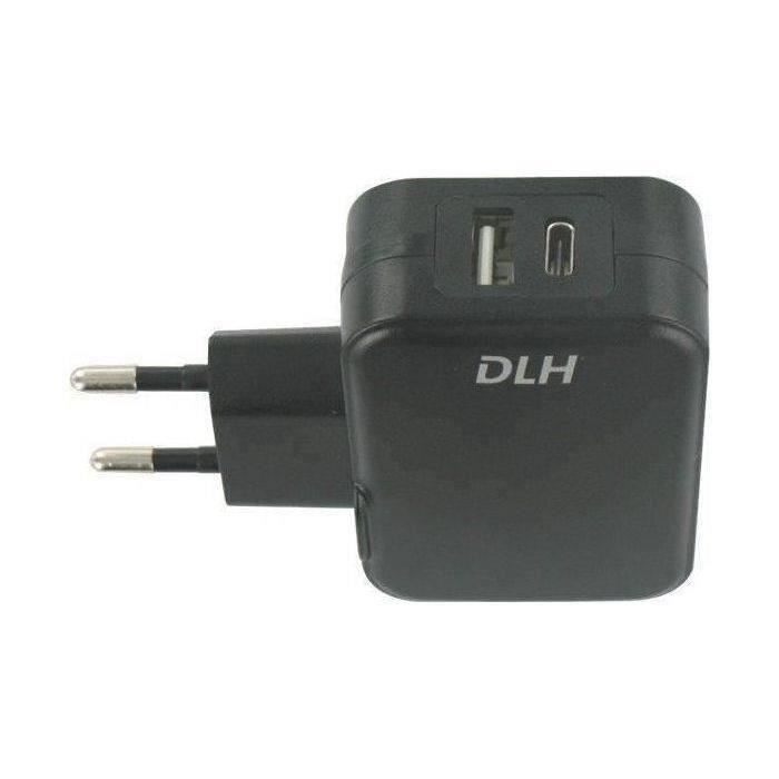 DLH Adaptateur secteur DY-AU2640B - 24 W - 4.8 A - 2 connecteurs de sortie (USB, USB-C) - Noir
