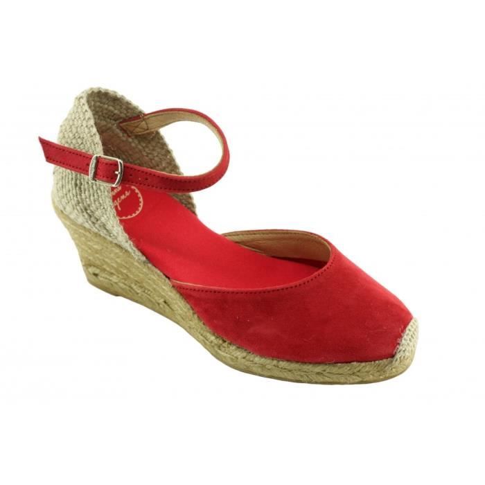 TONI PONS Lloret by Espadrille compensée Bride Cheville Chaussures Femme Petite Pointure Tailles Cuir Velours Bleu Marine 