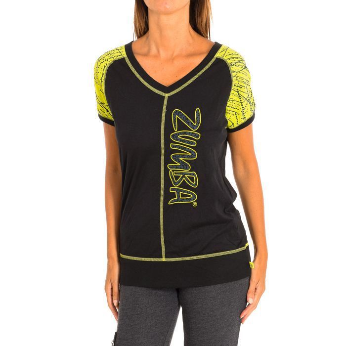 T-shirt de sport à manches courtes et col en V pour femme Z1T00469-Black-Neon T-shirt de sport à manches courtes et col en V pour femme Z1T00469-Black-Neon