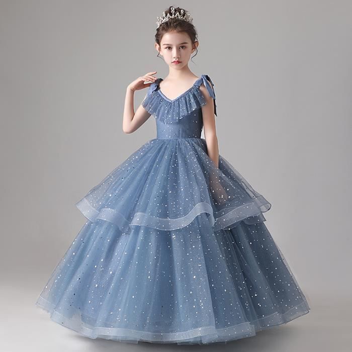 Robe De Fete D Anniversaire Pour Enfant Princesse Fille Bleu Cdiscount Pret A Porter