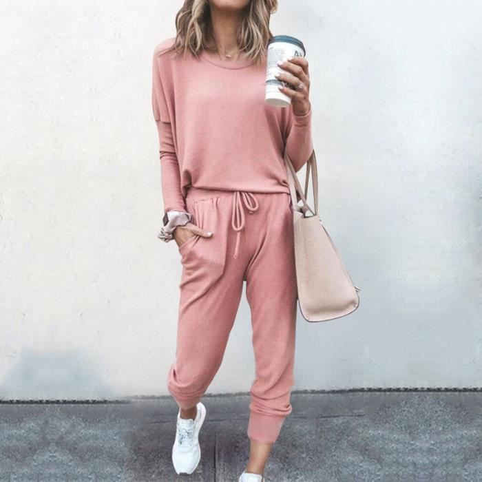 Survêtement Femme Ensembles Sportswear Sweat Suit Pull avec Poches Casual  Jogging Pyjama Tenue Manches Longues Pantalon Joggers