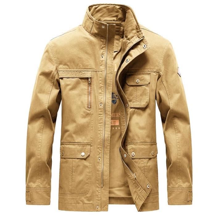 Veste Homme Printemps et Automne Multipoches Veste Zippee Col