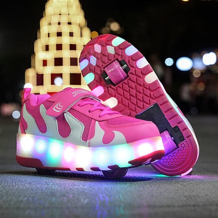 Chaussures LED Roller Skateshoes Enfant - Rose - Fille - Scratch - Plat -  Achat / Vente Chaussures LED Roller Skateshoes Enfant - Rose - Fille -  Scratch - Plat - Cdiscount