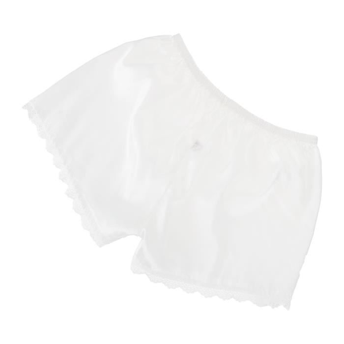 FeMereina Short En Dentelle Pour Femme Avec Bordure à Volants - Joli Pantalon Transparent à Taille élastique, Blanc, S