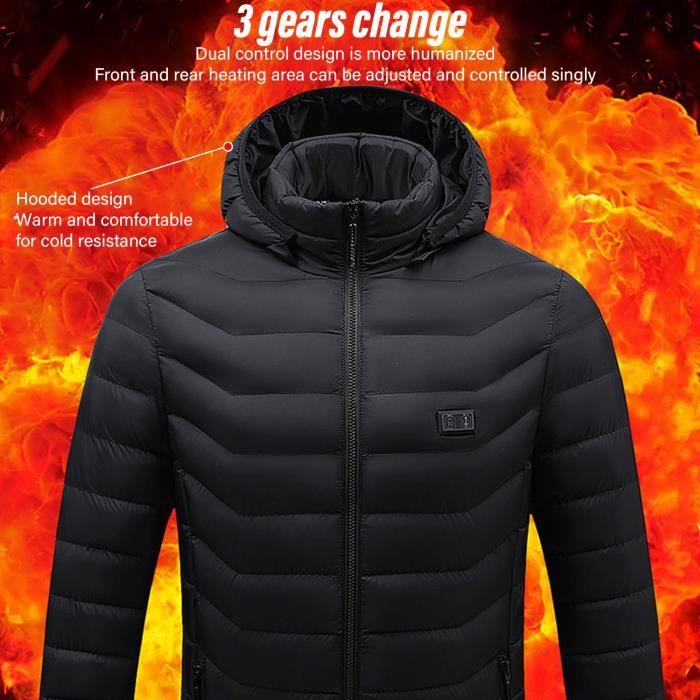 Veste Chauffante à Capuche Homme - 4 Zones Chauffantes USB - Imperméable, Coupe-vent - Pour Ski, Randonnée, Hiver - Taille S à XXL