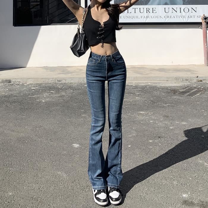 Jean Evase Blanc Vintage Pour Femmes Style Anglais Pantalon De Tendance Taille Haute Rue Blue Blue Cdiscount Pret a Porter